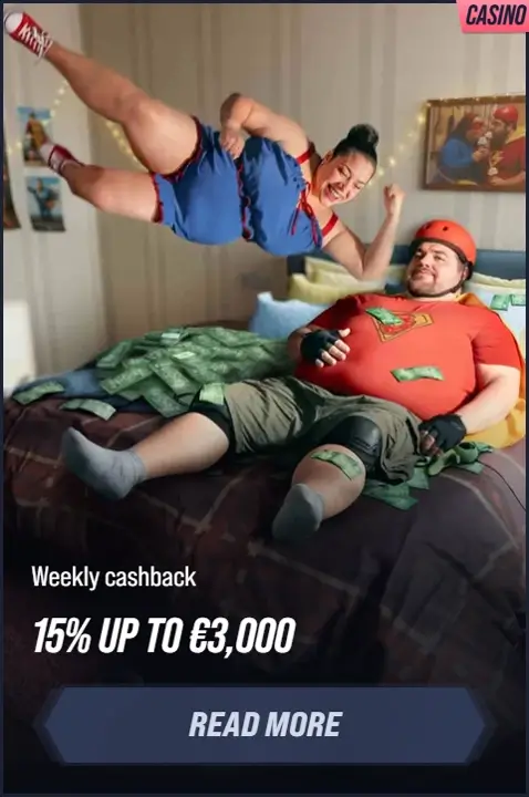Weekly Cashback 15% up to €3,000